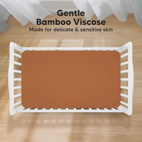 Image of KeaBabies 2-Pack Baby Crib Sheets for Boys, Girls, 52x28 Fitted (Rust) | Viscose Derived from Bamboo, Toddler Bed Sheets Neutral, Fitted Crib Mattress Sheet for Standard Baby Bedding, Soft, Cozy