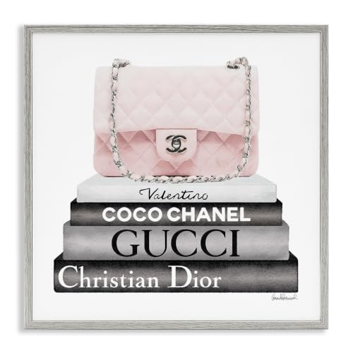 'Pink Quilted Purse on Modern Chic Bookstack'| Framed Giclee Art