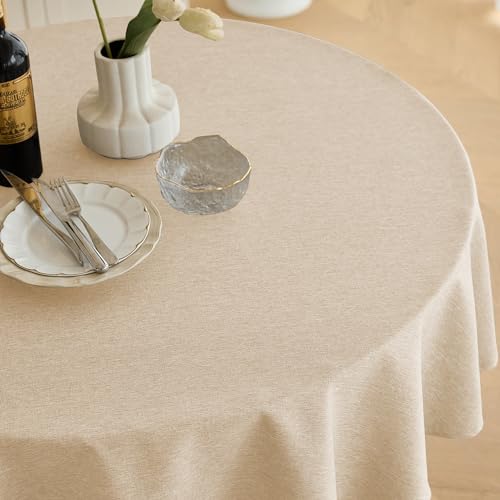 Decorelia Waterproof Linen Table Cloth for Round Table, Decorative Fabric Anti-Scratch Table Cover for Dining Table and Kitchen Table (60 Inch, Round (2-4 Seats), Beige) by Decorelia - Image 2