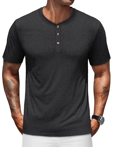 TACVASEN Men's Henley Shirts Short Sleeve Cotton Moisture Wicking T-Shirt Lightweight Casual 3 Button Tshirts