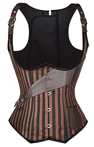 Alivila.Y Fashion Corpete feminino de couro sintético steampunk corpete vitoriano, Café, G