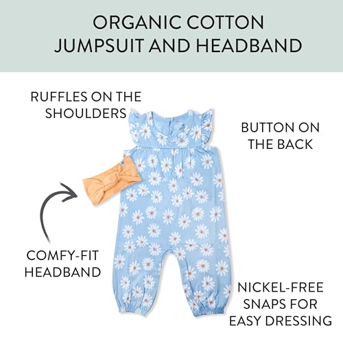 HonestBaby baby-girls 2-piece Outfit Romper & Headband Set for Infant, Baby and Toddler Girls2