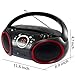 SINGING WOOD 030C Portable CD Player Boombox with AM FM Stereo Radio, Aux Line in, Headphone Jack, Supported AC or Battery Powered (Black with a Touch of Red Rims)
