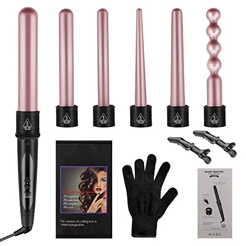 Foto von NWOUIIAY Lockenstab Set 6 in 1 Lockenstäbe Keramikbeschichtung Lockenwickler Einstellbare Temperatur Lockenwickler mit LCD Display für alle Frisuren Lockenstyling