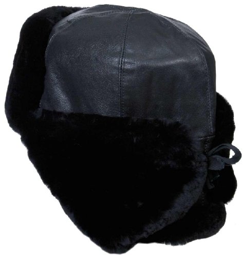 Genuine Leather & Sheepskin Russian Naval Officer Winter Hat-60, Navy Insignia #TOP1