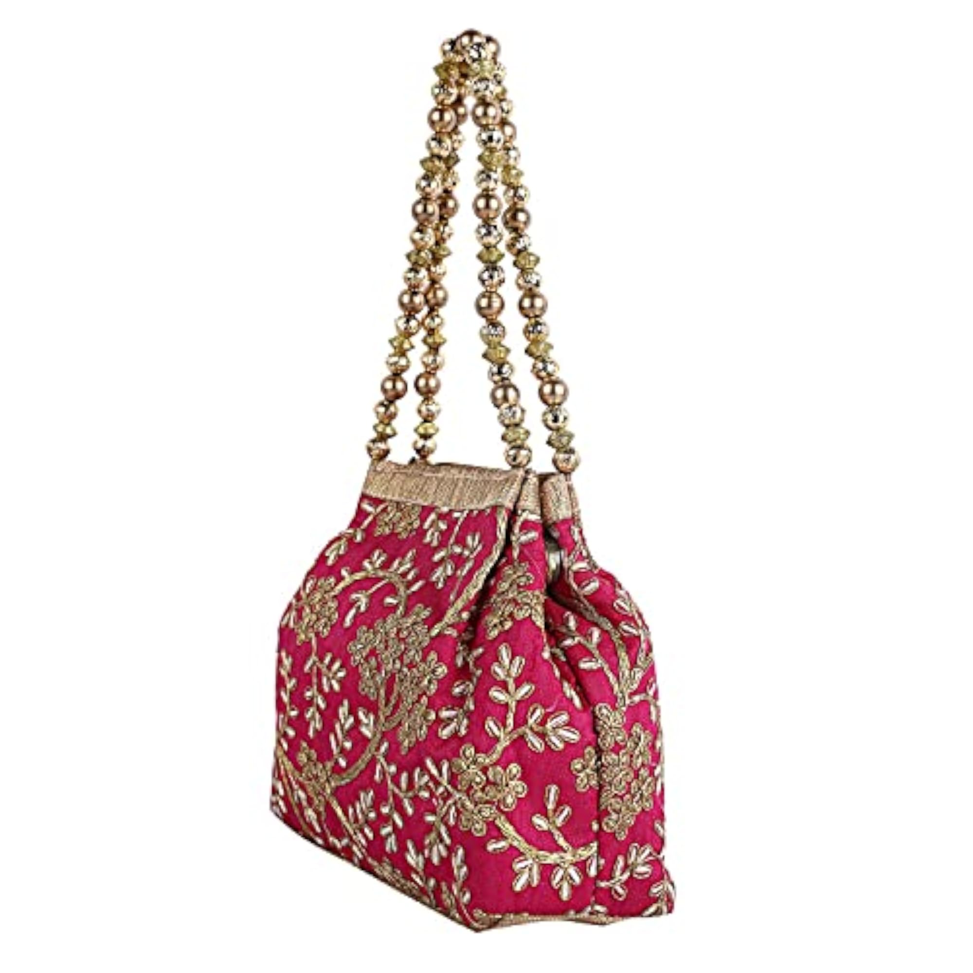 Women's Embroidery Polyester Hand Purse with Pearl Handle