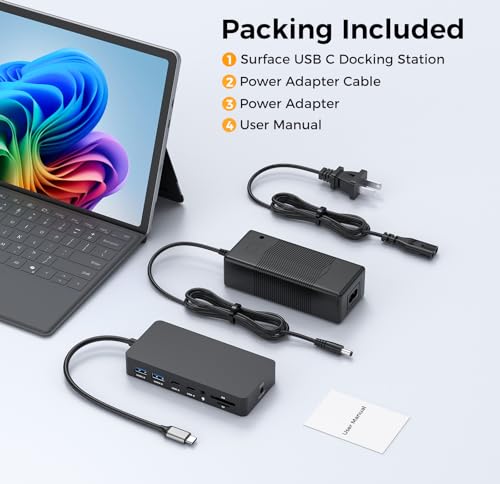 Surface Thunderbolt 4 Docking Station, 12-in-1 Surface Pro Dock Dual 4K@60Hz HDMI VGA Triple Monitor Adapter Compatible with Microsoft Surface Pro 12 11 10 9 8 7 X, Surface Laptop 7 6 5, Go, Book