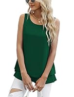 Yommay Chiffon Tank Tops für Damen Sommer Elegante ärmellose Business Cami Casual Blusen Tuniken,Dunkelgrün,M EU – Ansicht 4