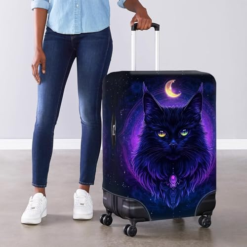 HUGS IDEA Black Cat Luggage Cover Moon Scratch-Resistant Suitcase Protector Lightweight Travel Luggage Covers with Elastic Edges for 18-32 Inch Bags4