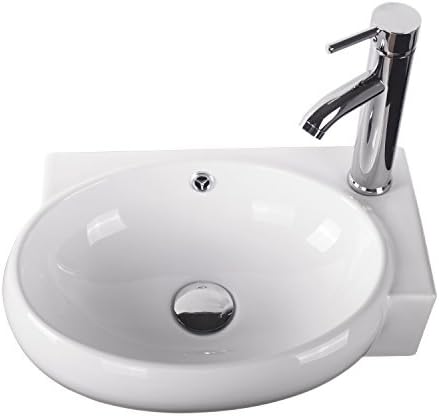 Sliverylake Corner Wall Mount Sink Bathroom White Porcelain Ceramic Vessel Sink and Faucet Combo
