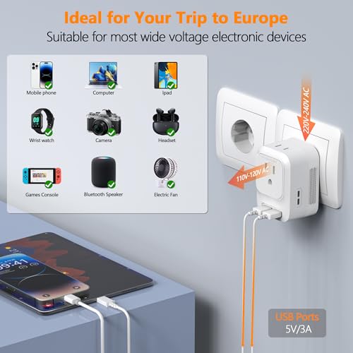 Mapambo 220V To 110V Voltage Converter Us To Europe International Universal Travel Plug Adapter With 2 Usb 2 Usb C Power Converter Adapter Combo For Italy Spain Switzerland France Portugal thumb #1