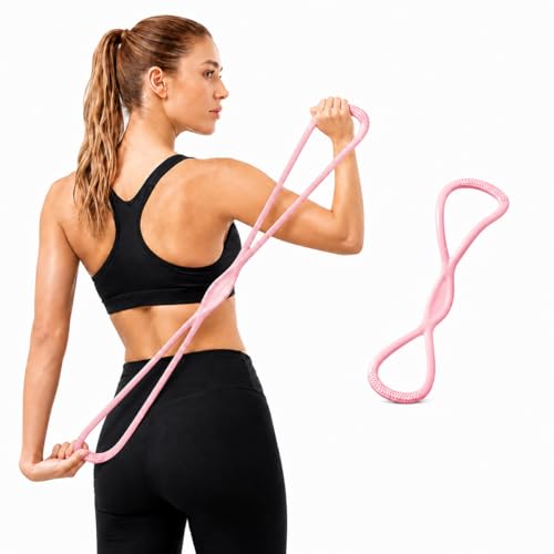 Figure 8 Resistance Bands with Handles, 2 Pack 15/25 LB Silicone Exercise Bands for Arms, Shoulders, Back & Legs, Stretch Bands for Women Men, Pilates Yoga Home Workout(Pink, 15LB/25LB) - image 1