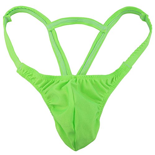 iiniim Mens Sexy Bulge Pouch G-String Underwear with Inverted Triangle Rear (XL, Green)