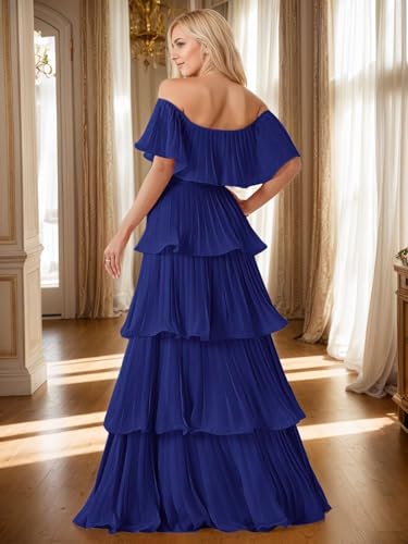 Women's Tiered Bridesmaid Dresses Off Shoulder Prom Dress Chiffon Pleated Layered A Line Formal Evening Dress 20252
