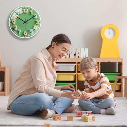 ALEENFOON Wanduhr Kinder ,30 cm Wanduhr Ohne Tickgeräusche,Tiermotiv Dekoration Uhr runde Wand Uhr,Kinderwanduhr für Wohnzimmer, Schlafzimmer, Klassenzimmer, Küche, Kinderzimmer