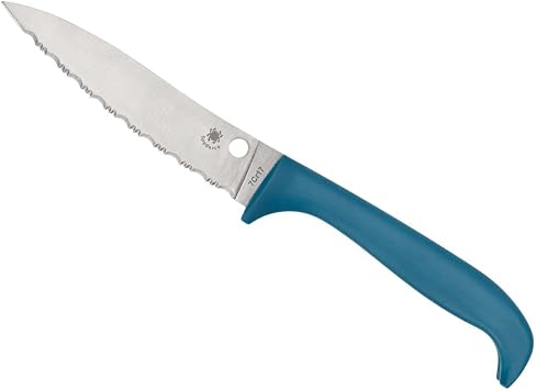 Spyderco Counter Puppy Kitchen Knife, SpyderEdge | 6.97" Overall Length, 3.48" 7Cr17 Steel Blade, Plastic Blue Handle, Full-Flat Grind