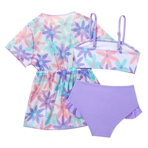 Girls Flower Bikini Set 3-Piece Spaghetti Strap Swimsuits with Kimono Cover Up | Quick Dry Bathing Suit for Teens2