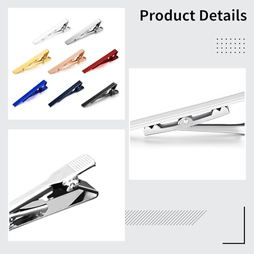 Clips de corbata para hombres set de 8 colores de metal con caja 2
