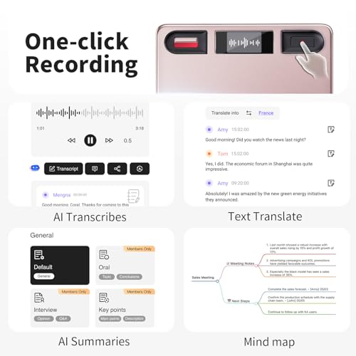 RECPOINT AI Voice Recorder, Professional Voice Activated Recorder with AI Transcription & Summarize, 64GB Storage, 30H Battery, Noise Cancellation and AI Note Taker for Meetings and Interviews & calls by RECPOINT - Image 5