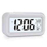 Despertador Digital, Reloj de Noche LCD con Temperatura, Fecha y Hora, repetición, 12/24 Horas, Reloj Despertador silencioso sin garrapatas con Pantalla Grande para Dormitorio, Viajes, Oficina