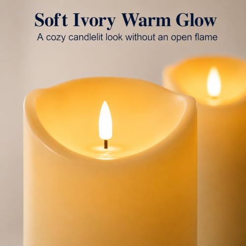 Image of Outdoor Flameless Candles with Remote 9X4 Inch Set of 2 | Warm Ivory Resin, Battery Operated Candles, 2 4 6 8 Hour Timers, Flickering LED Pillar Design for Covered Lanterns