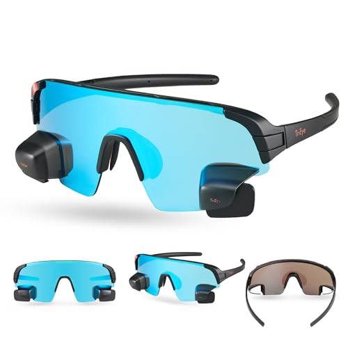 TriEye Sports Sunglasses with Rearview Mirror Polarized Sunglasses for Men & Women For Rowing & Cycling Glasses UV400 Protection Durable TR90 Frame Panoramic Revo Lens - Revo Blue