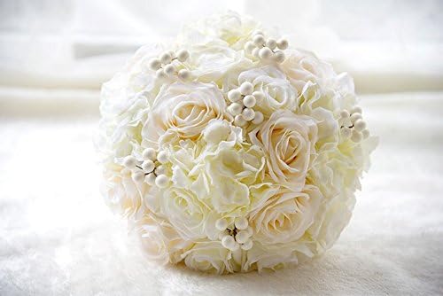 Abbie Home Wedding Bridal Bouquets Rose Penoy Bridemaid Holding Toss Silk Flowers-White