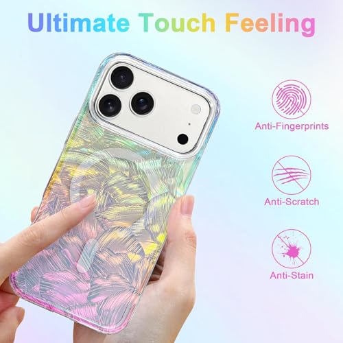 Image of AIGOMARA Cute Case for iPhone 17 Pro Case for Women Girls [ Compatible with Magsafe ] Glitter Pearl Aesthetic Rainbow Magnetic Protective Phone Cover, Fluorescent Iridescent Shell Pattern