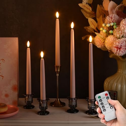 Image of Rossesay 16 Pcs Pink Flameless Taper Candles Battery Operated Candles with Remote Timer 8.5 inch 9.6 inch 10.8 inch 12.8 inch LED Flameless Flickering Candlestick for Halloween Christmas Wedding Party Decor
