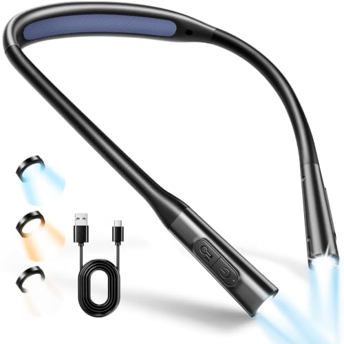 Glocusent Lampe de Lecture pour Liseuse et Livre - Lampe à Suspendre Rechargeable 100h, Lumière Réglable (5 Niveaux & Couleurs) pour Lecture Nuit, Couture. Léger et Confortable (Noir)