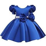 Enfants Bébés Filles Manches Bouffantes Vintage Plissée Robe De Soirée En Satin Paillettes Bowknot Princesse Mariage Communion Anniversaire Fête Cérémonie Formelle Robe De Bal Bleu Royal 1-2 ans