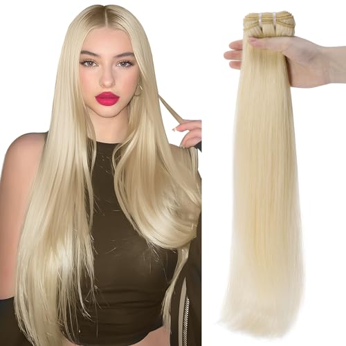Blonde Hair Weave Bundles Hair Extensions Real Remy Human Hair Weft Straight - #60 Platinum Blonde (1 Bundle, 20 Inch, 100g)