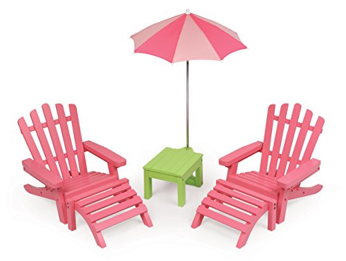 Badger Basket 6 Piece Patio Furniture Play Set for 18 Inch (fits American Girl Dolls) Chair, Pink/Green