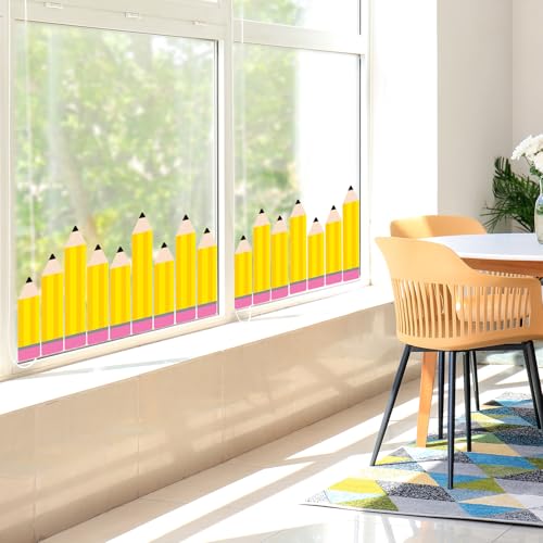 Image of Whaline 9 Sheet Pencil Window Clings Back to School Yellow Pencil Reusable Window Decals for First Day of School Playroom Home Nursery Classroom Decor