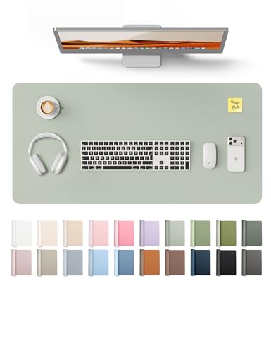 Image of YSAGi Leather Desk Pad Protector, Office Desk Mat, Large Mouse Pad, Non-Slip PU Leather Desk Blotter, Laptop Desk Pad, Waterproof Desk Writing Pad for Office and Home (Grayish Green, 35.4 inch x 17 inch)