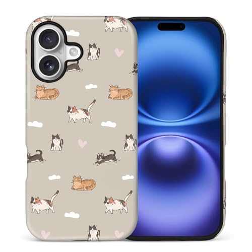 yicomon Compatible with iPhone 17 Case, Cute Cartoon Cat Pattern Print Matte Phone Case Durable Fashion Funny Liquid Silicone Case Soft Anti-Scratch Shockproof Protective Cover