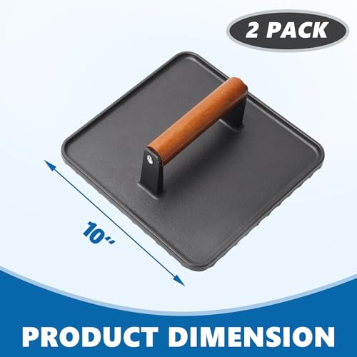 Image of SafBbcue 10 inch Square Cast Iron Burger Press Smash Burger Griddle Weight Press for Blackstone, Pitboss, Camp Chef Flat Top Grills Accessories, Bacon Press for griddle for Grill Cooking Accessories, 2PCS