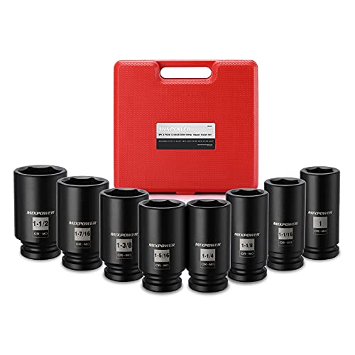 Image of MIXPOWER 3 /4-Inch Drive Deep Impact Socket Set, Inch, Cr-Mo, 6-Point, 1-Inch - 1-1 /2-Inch, 8-Piece 3 /4 inch Dr. Deep Spindle Axle Nut Impact Socket Set