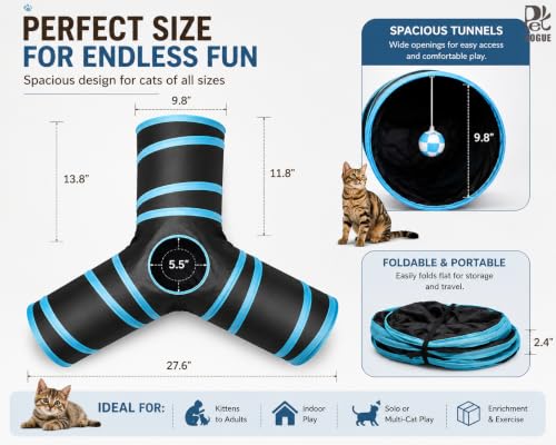 Image of PetVogue Cat Tunnel Tube Cat Tunnels for Indoor Cats 3 Way Collapsible, Kitten Bored Pet Toys with Peek Hole Ball for Kitty, Puppy, Rabbit