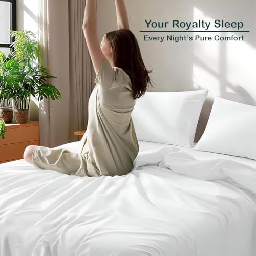 Image of Bedsheets for King - 108x108 Inch Bed - Microfiber Plain Stripe White Bed Sheet Include Pillow Cover, Ultra Soft | for Home, Hotel, Villa, Resort and Guest House