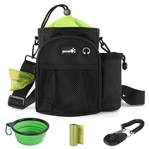 Image of pecute XL Dog Walking Bag with Water Bottle Holder, Waterproof Dog Treat Pouch Bag Multiple Pockets, Adjustable Straps 3 Ways to Wear for Training Hiking Outdoor Use (Black)
