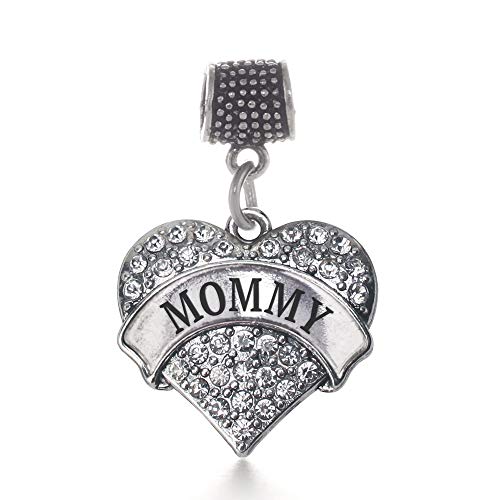 Inspired Silver - Mommy Memory Charm For Women - Silver Pave Heart Charm For Bracelet With Cubic Zirconia Jewelry #TOP29