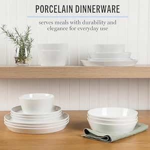 Martha Stewart Selma Chip & Scratch Resistant Dinnerware Set, Plates and Bowls Dishes Set, White Martha Stewart Selma Chip Scratch Resistant Dinnerware Set Plates and Bowls Dishes Set White