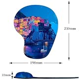 Ergonomiczna podkładka pod mysz, podkładka pod mysz z wygodną pianką z pamięcią kształtu, z antypoślizgową podstawą i tkaniną z lycry PU, do komputera, biura, podróży, domu (księżyc i ocean, 23 x 19