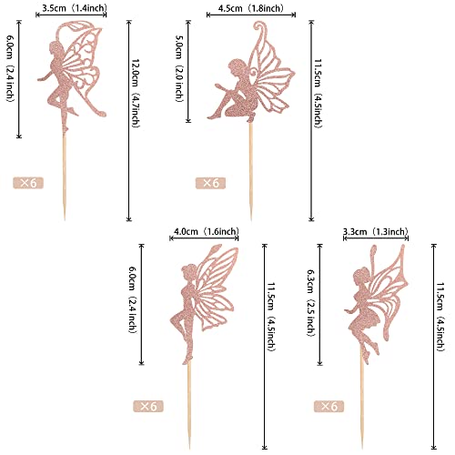 24 Pcs Fairy Cupcake Toppers With Glitter Wing Flower Angel Fairy Cupcake Picks Ballet Dancer Cake Decorations For Wedding Bridal Shower Baby Shower Kids Birthday Party Supplies Rose Gold #TOP1