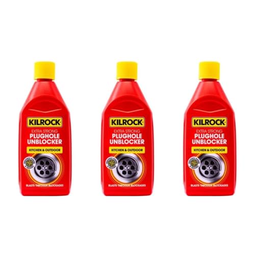 Image of Kil-rock Extra Strong Plughole Unblocker, Kitchen & Outdoor, Liquid, 500ml, Pack of 3