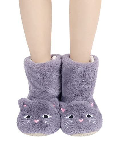 DICUIRD Slipper Socks for Women, Cozy Cute Animal House Indoor Socks with Soft Soles,Warm Fuzzy Sherpa Lined Booties Slippers with Non Slip Bottom,Womens Winter Christmas Gifts2