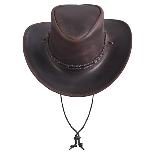 Image of Sidewinder Mens Cowboy Leather Hat Western Style Unisex Shapeable Outback Classic Braided Hatband