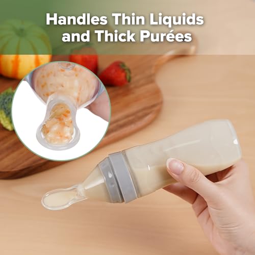Haakaa Silicone Baby Food Dispensing Spoon Feeder 4oz - Infant Squeeze Cereal Feeder, Baby Fresh Food Feeder, Feed Bottle for Puree, Solid Baby Food, BPA Free, 4m+ Babies – Grey by haakaa - Image 7