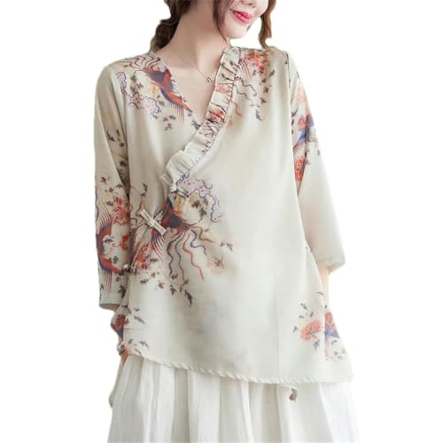 Costume chinois femme haut de gamme : blouse irrégulière lin et coton